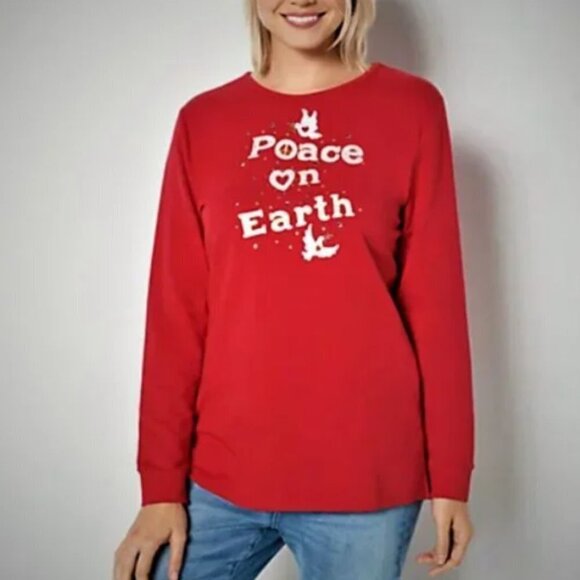 Quacker Factory Women's Holiday Saying French Terry Long-Sleeve Top - 2X - Picture 1 of 6